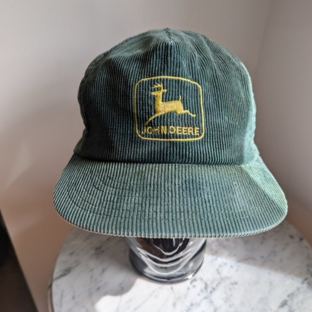 Vintage 1980's John Deere Green Corduroy Snap Back Hat